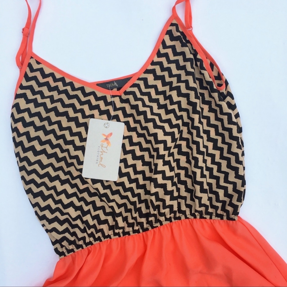NEW THML coral & black & tan print dress